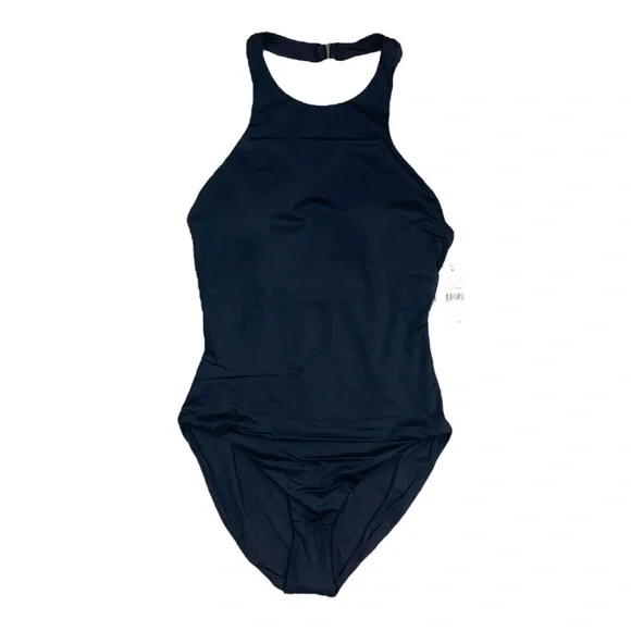 Andie The Luzon One Piece Swimsuit Large Black Halter Full Bottom Low Leg AO209