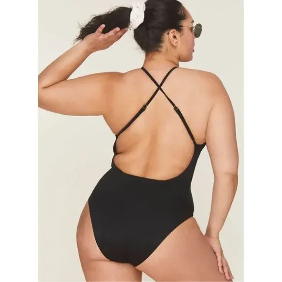 Andie Swim The Asbury Eco Nylon One Piece Swimsuit in Black S NWT