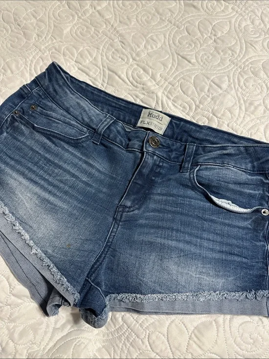 Mudd Dark Blue Distressed Denim Shorts