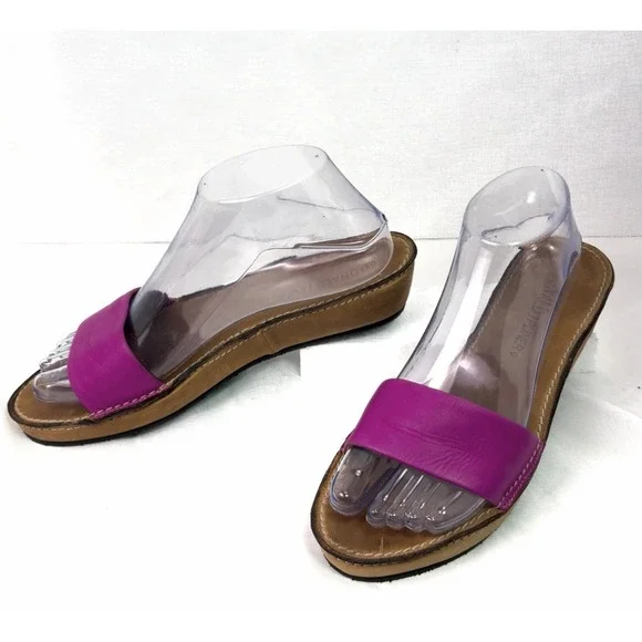 Donald J Pliner Sandals Womens 7.5M Pink Leather Slide Flat Slip On Italy