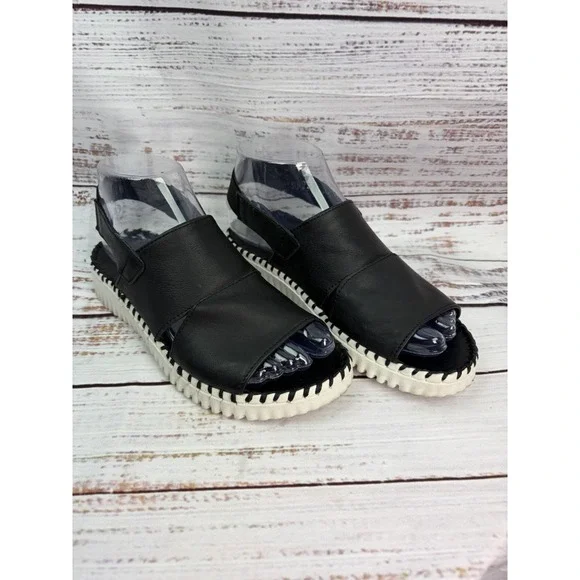 Eric Michael Sola Black Leather slingback sandal white flat sole EU 36 US 5-5.5