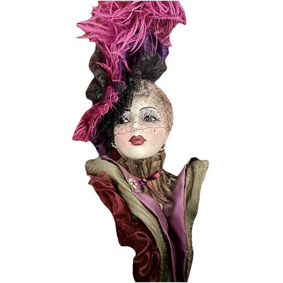 LARGE UNIQUE CREATIONS LADY FACE MASK WALL HANGING ART GREEN LACE PURPLE VELVET