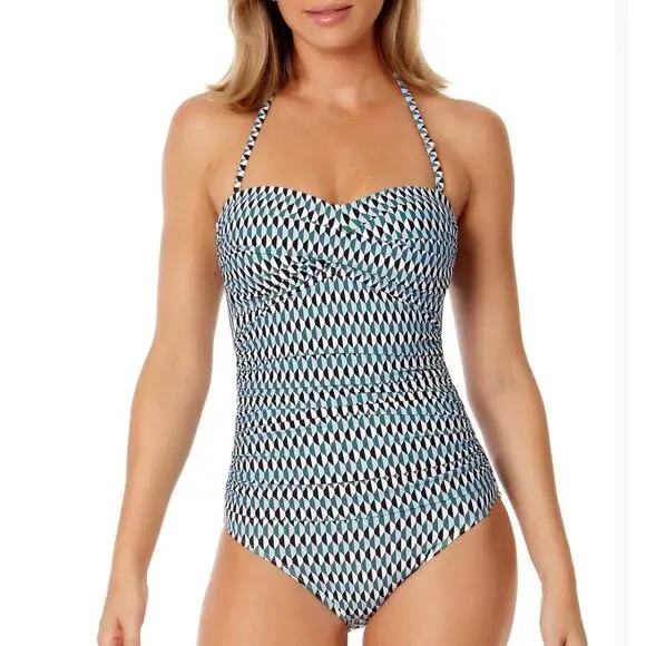 NWT Anne Cole Twist Front Shirred One Piece Swimsuit 12