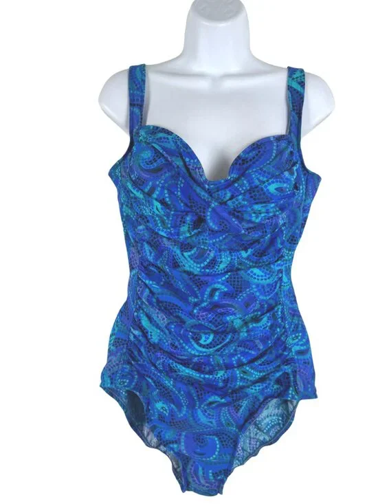 Miraclesuit One Piece Swimsuit Womens Size 16 Blue Paisley Beach SW-2140