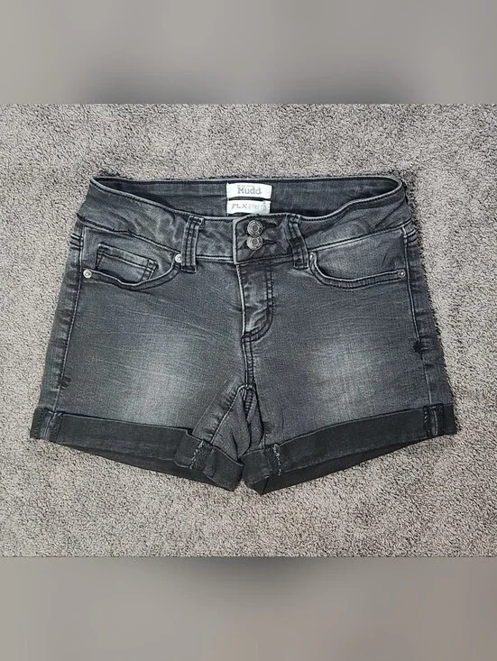 Black Mudd Low Rise Denim Shorts