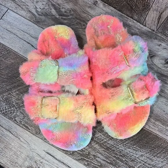 Women's Wonder Nation Colorful Fuzzy Sandals