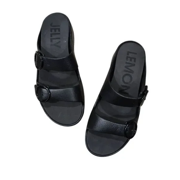 Lemon Jelly Gaia Platform Sandals Womens 10.5 Black Leather Buckle Strap Outdoor