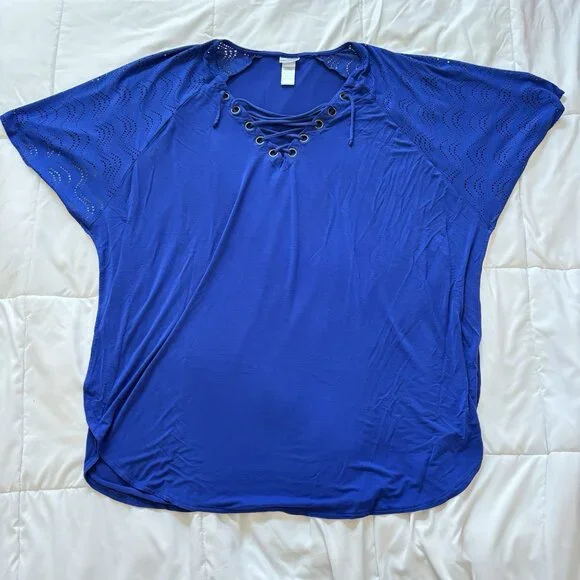 Dotti Womens XL‎ Royal Resort Lace-up Tunic Swim Cover-up Blue Beach Summer Pool