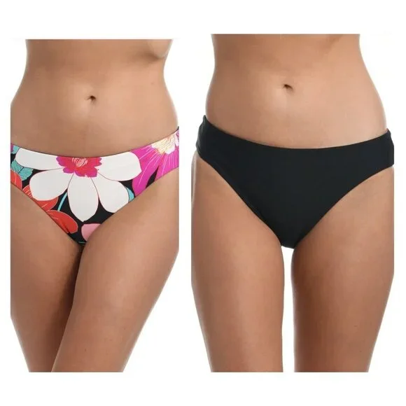 La Blanca In Full Bloom Reversible Hipster Bikini Bottom NWT Size 8 Black/Floral