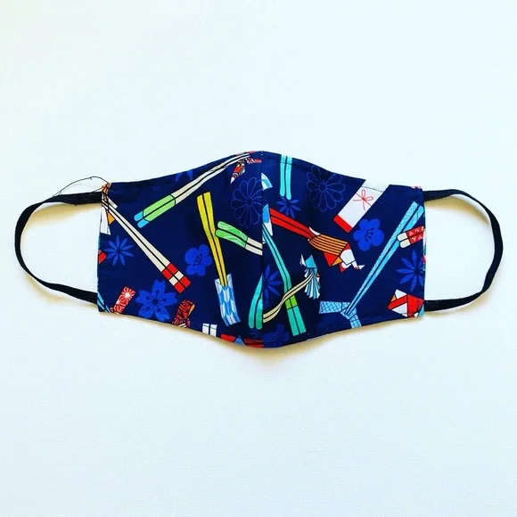NEW Handmade Navy Blue Chopstick Print Face Mask