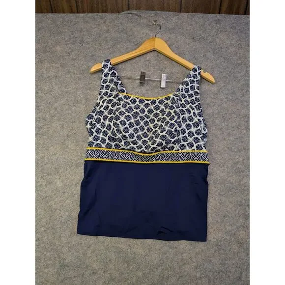 Lands' End Women's Square Neck Adjustable Straps Tankini Top Navy 18W Pattern