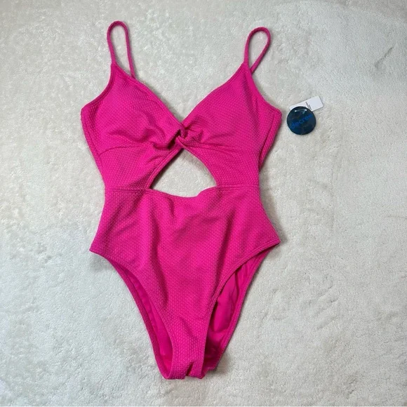 Decree Pink Tropical Getaway Vacation Cut Out Super Cheeky One Piece Swimsuit