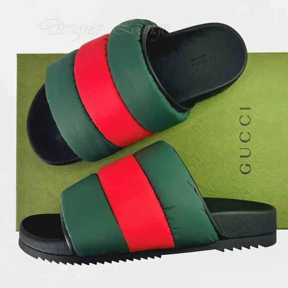 NEW GUCCI Women's Web Padded Nylon Slides Sandals EU 38 / US 8
