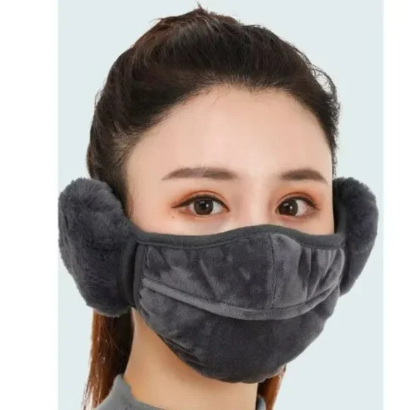 Women's winter face mask with ear muffs - gray
