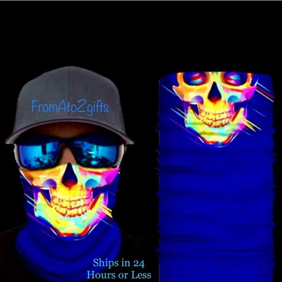 Neon Skull Paint 16 n 1 Neck Gaiter Face Cover Dust Mask Biker Rag