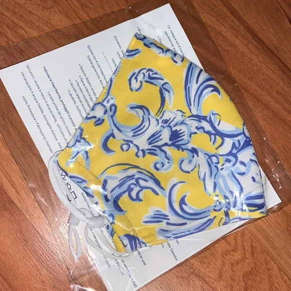 Brand New in Packaging Tory Burch Yellow & Blue Face Mask