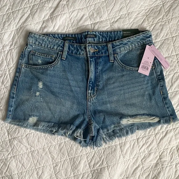 Distressed High-Rise Denim Shorts