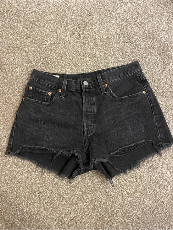 Levi’s Black Distressed Denim Shorts
