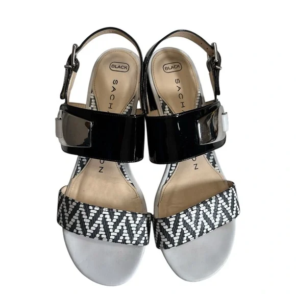 Sacha London Black and white Patterned Sandals,Hand Made in Spain,Size 38