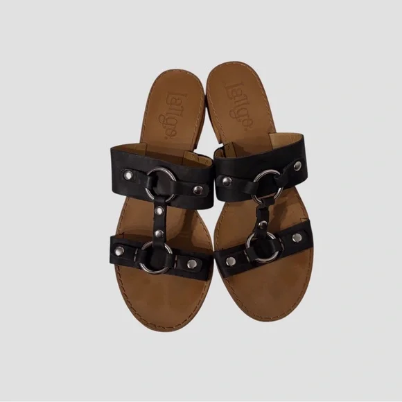 Latigo Rush Black Leather Women's Sandals Block Heel Slip-On Leather Sandals