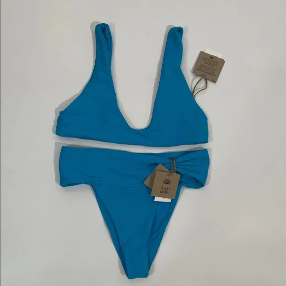 NWT Toast Swim Bikini XS Ocean Wave Scoop Top Banded Waist Bottom