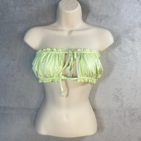 Dippin Daisys Bandeau Bikini Top Large Lime Green Ruched Front‎ Tie Y2k Beach