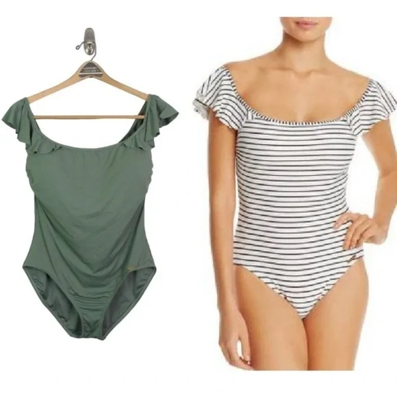 Vince Camuto Off Shoulder One Piece Swimsuit Green 6