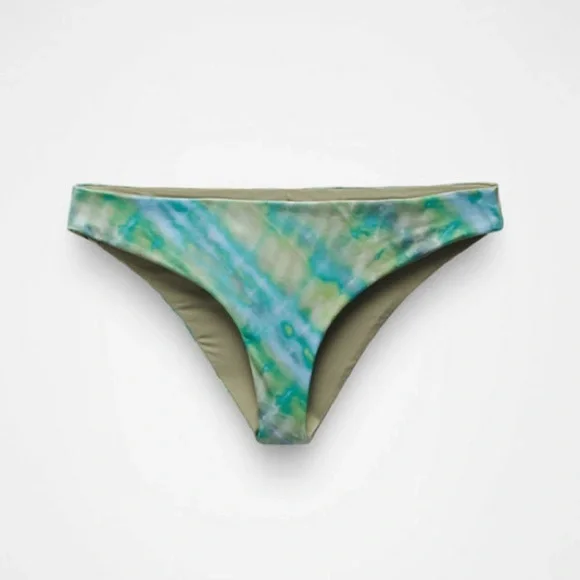 NWT Prana Tie Dye Low Rise Bikini Bottoms Gemma Reversible Green & Blue Mirage