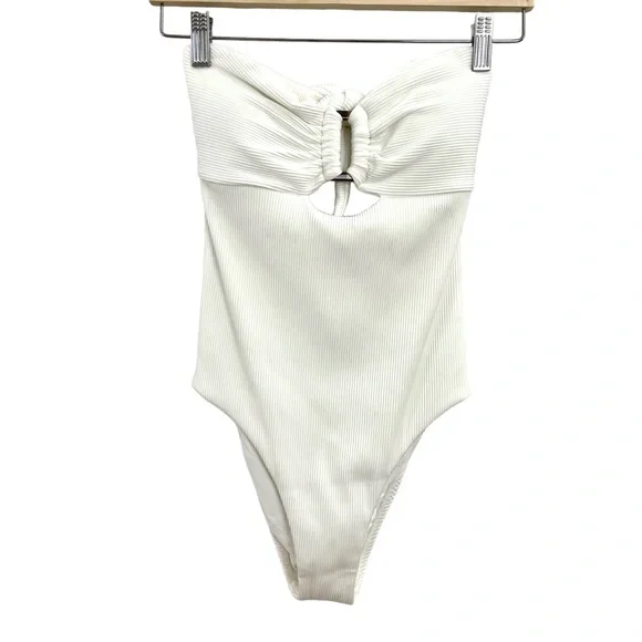NWT Pilyq One Piece White Pearl Detail Strapless Swimsuit Size S