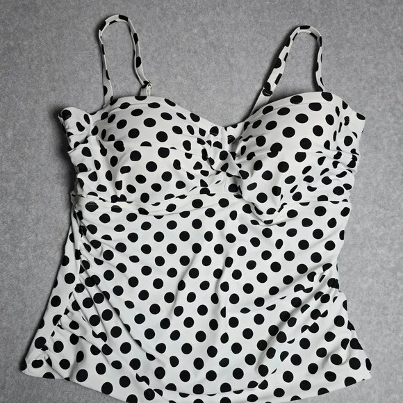 Lauren Ralph Lauren Tankini Swim Top 22W Polka Dots Resort Vacation Adj Straps