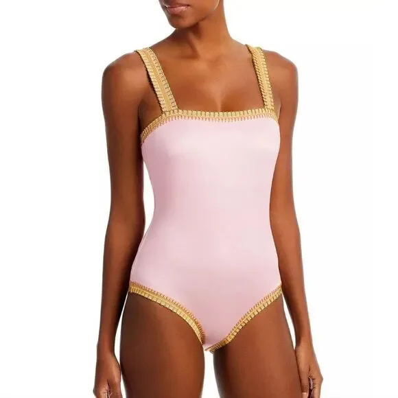 Platinum inspired by Solange FerrariniBuy Crochet Trim One Piece Swimsuit NWT