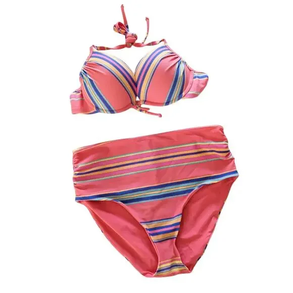 Aerie Charley Pink Stripe Swimsuit Bikini 34C Medium