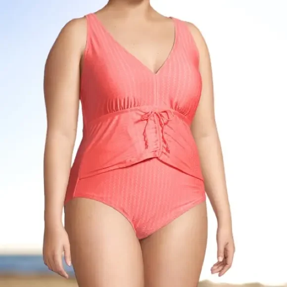 *NWT* Terra &‎ Sky Women's Shimmer Chevron Texture Solid One-Piece Swimsuit