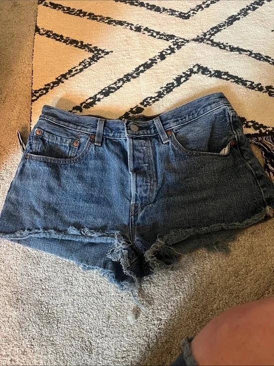 Levi's Blue Distressed Denim Jean Shorts