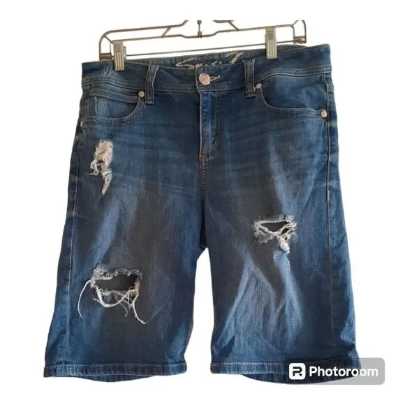 Seven7 Distressed Denim Bermuda Shorts MY3107