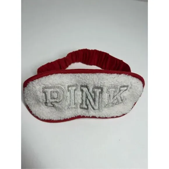 Victoria Secret PINK Eye Mask/Red and White Silver Logo Sherpa