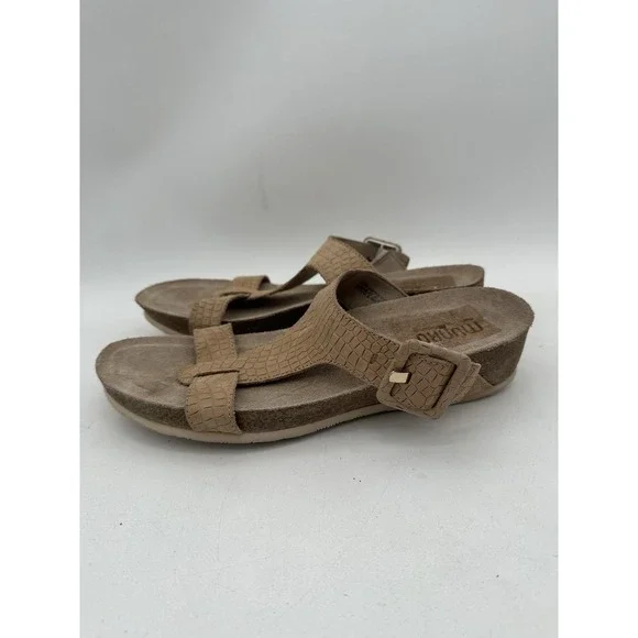 Munro Sandals Womens 10 N Ronda T-Strap Cork Wedge Slide Brown Leather Casual