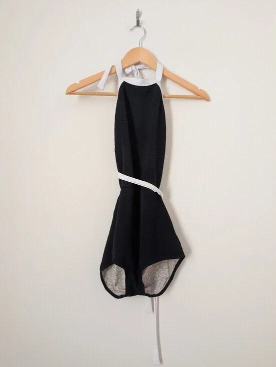 Free People FP Beach Black White Heidi Open Back One Piece Bathing Swim Suit