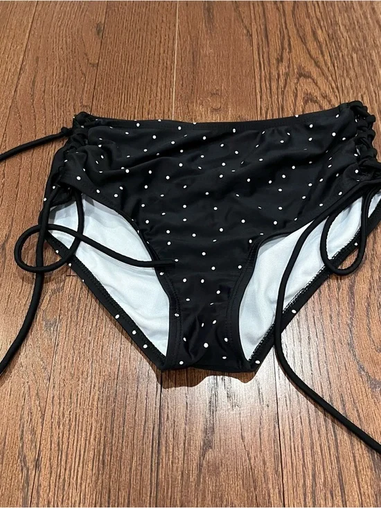 ⭐Black Polka Dot High-Waist Bikini Bottoms small