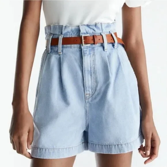 Zara High-waisted Paperbag Denim Shorts