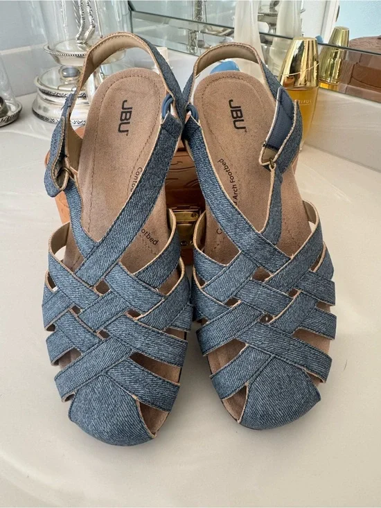 JBU Women's Denim Woven Slingback Sandals - Blue US 8.5M