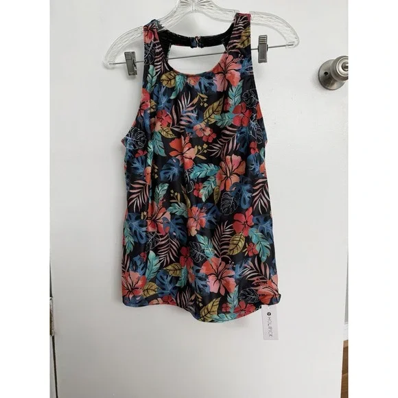 Holipick Women's Red Floral Swim‎ Tankini Top Polyester, Spandex Size Large