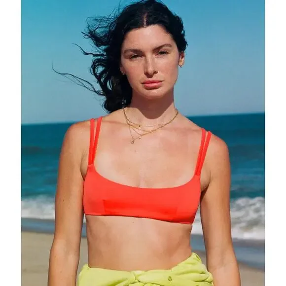 Andie Swim The Rockaway Bikini Swim Top in Siren Orange M NWT