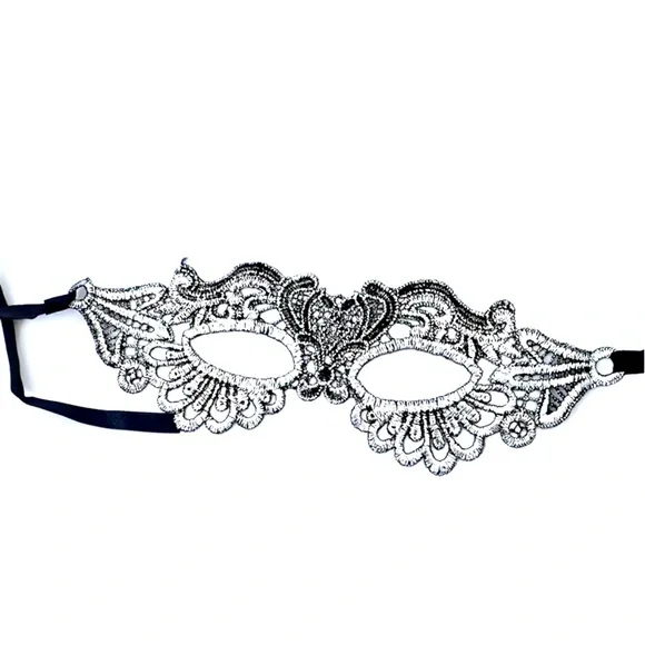 Sexy Lace Eye Mask Black & Silver NEW