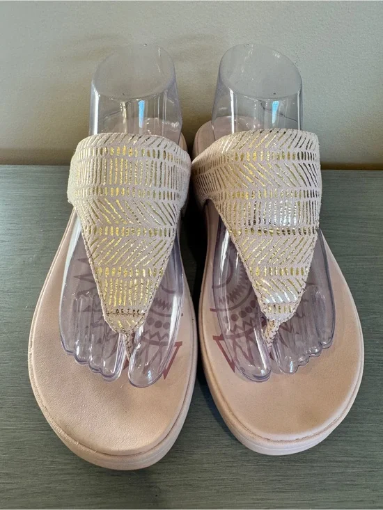 Skechers Retrogrades Jupiter Sandals Women's 9 Pink Gold Thong