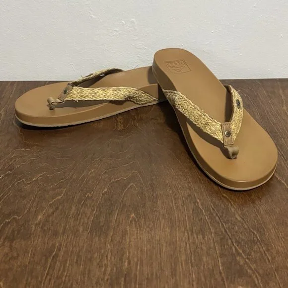 Reef Womens‎ Braided Flip Flop Sandals- Size 10 Horizon Flip Tan