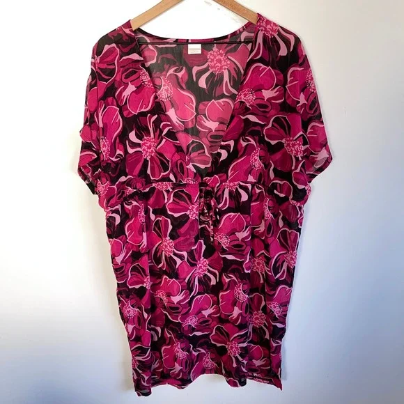 Merona Women S Pink Floral Print Sheer Swim Cover Up Tunic Size‎ L