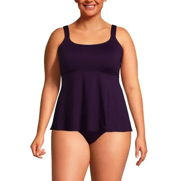 NWT Lands End Adjustable Scoop Neck Flutter Tankini Top in Purple - Size 1X