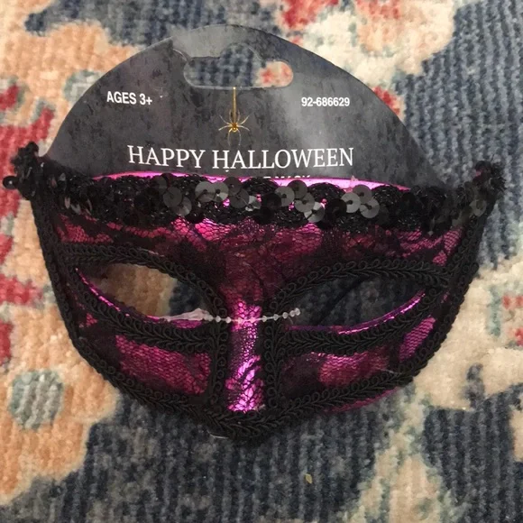 Pink and Black Sequins and Lace Masquerade Mask