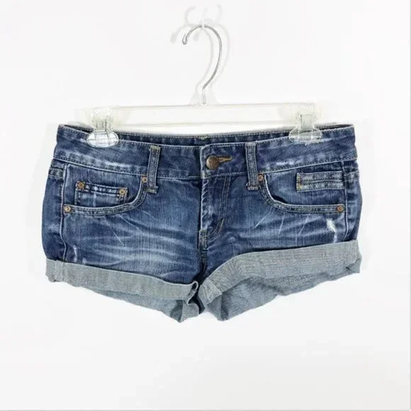 Jet Set Denim Short Shorts Blue Distressed Size 5
